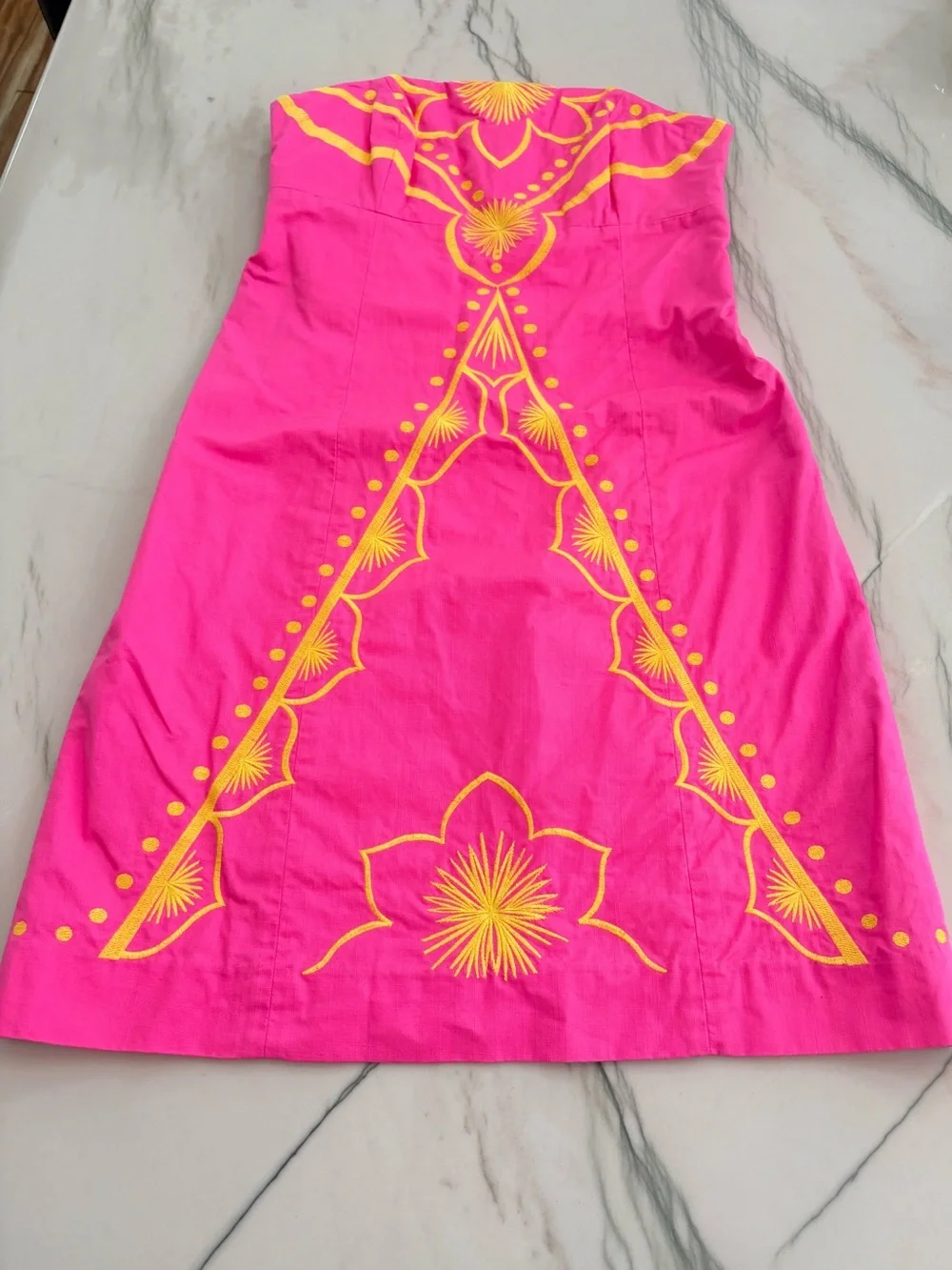 Lilly Pulitzer Hot Pink Strapless Sheath Dress with Yellow Embroidery - Picture 3 of 7